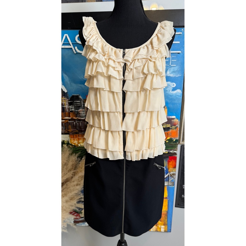 Coquette Laundry by Shelli Segal Y2K Silk‎ Ruffle Tiered Front Zip Dress Small